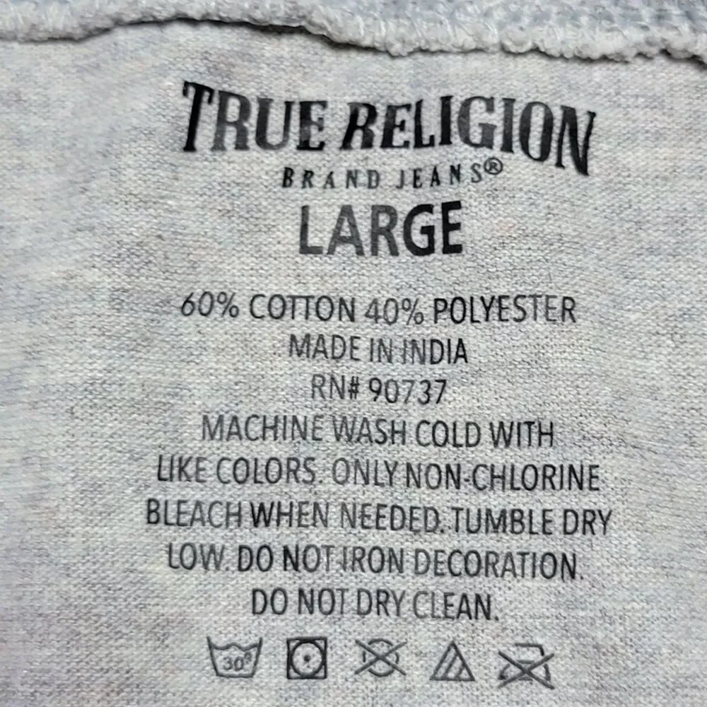 True Religion Arm Logo SS Grey Unisex Tee - Size Large